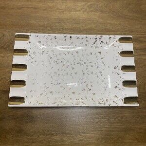 MCM Mid Century Modern White Glass Gold And Silver Cigarette Ashtray VTG Japan